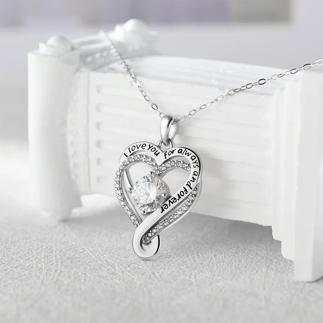 📿Engraved Heart Necklace with Wooden Box
