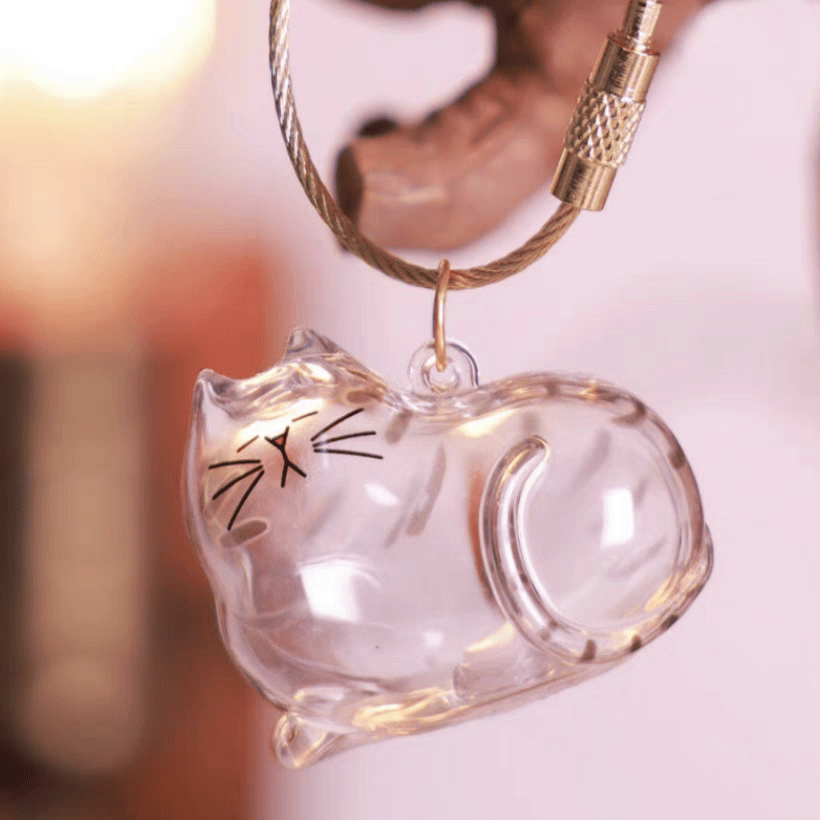 🐾1 Count Transparent Cat Hair Storage Capsule Keychain,🐱 Keepsake Decoration for Cat Lovers, 6 Cute Cat Designs Available💕