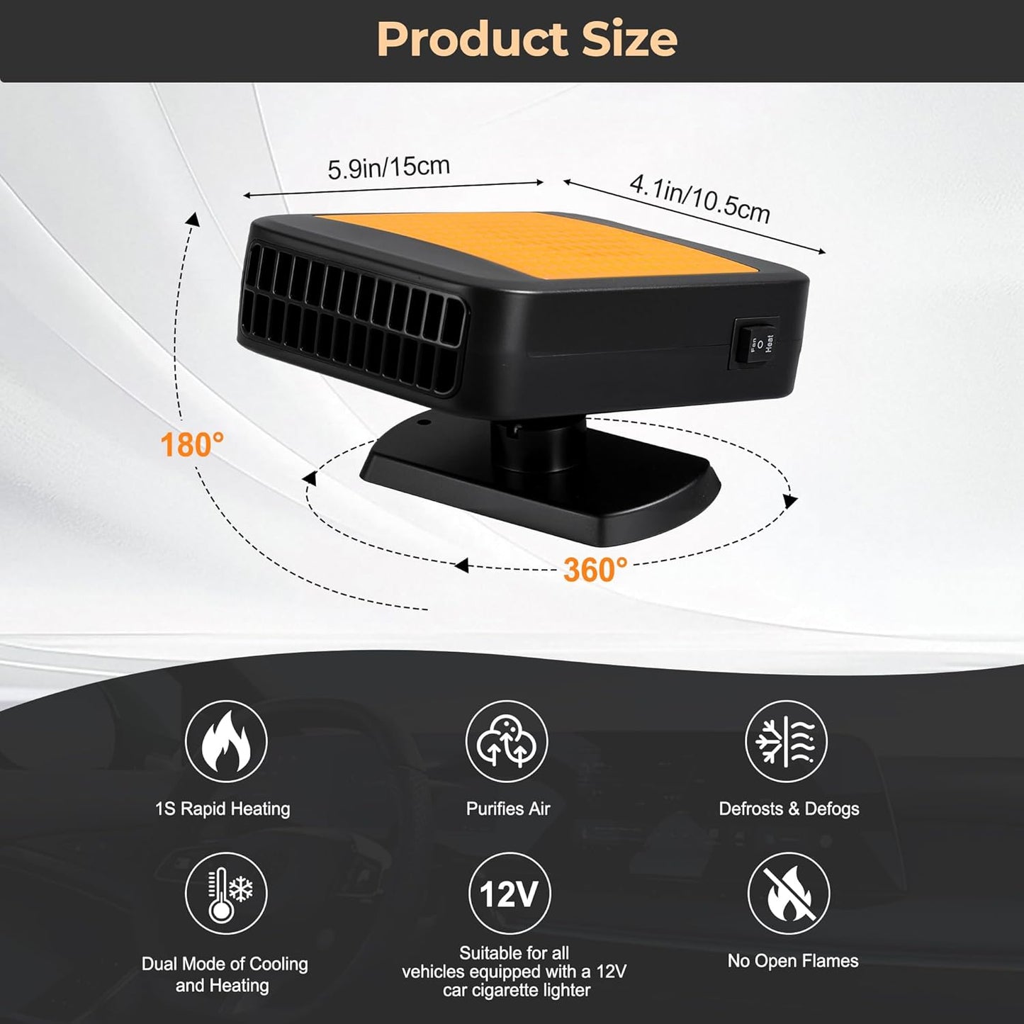 🎁2025-Christmas Hot Sale🎁49% OFF Today Only! Portable Car Heater for Vehicle, 12V Car Heater Portable（ Plugs into Cigarette Lighter）, Portable Heater for Car, 360° Rotatable Car Defroster Windshield Heater