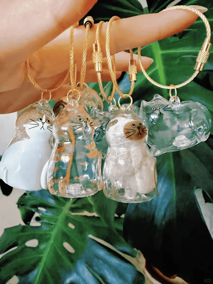 🐾1 Count Transparent Cat Hair Storage Capsule Keychain,🐱 Keepsake Decoration for Cat Lovers, 6 Cute Cat Designs Available💕